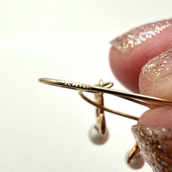 Estate 14K Yellow Gold Womens Earrings Quatrefoil Pearl Chandelier Pierced - Picture 5 of 5